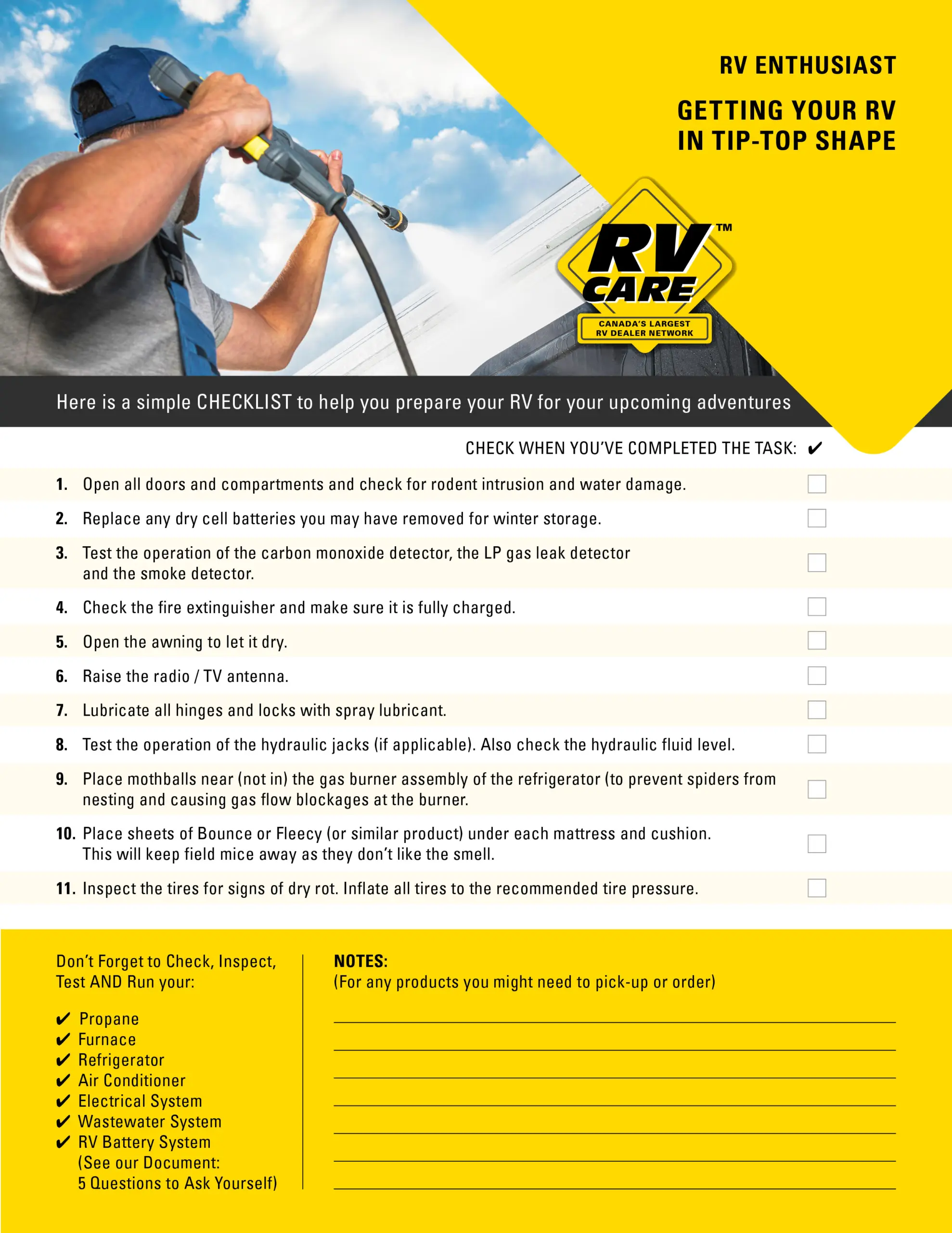 Getting your RV in tip-top shape – printable checklist